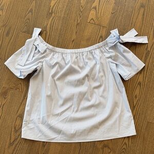 Light Blue Pinstripe Off-Shoulder Blouse